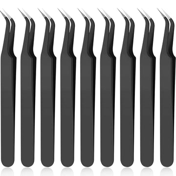 Curved Tip Eyelash Extension Tweezers, Stainless Steel Curved Tip Tweezers Pointed Tip Tweezers with Protective Cover