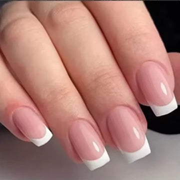 French Fake Nails Short Square Press on Nails Women Wearable Art Nail Tips Detachable Full Finished False Nails