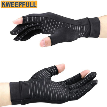 1 Pair Copper Compression Arthritis Gloves – Fingerless Support for Hand Pain & Swelling
