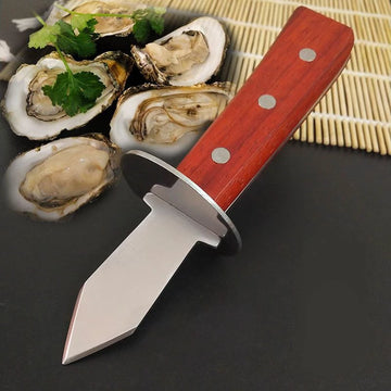 Professional Oyster Shucking Knife with Wooden & Anti-Slip Stainless Steel Handle, Durable Steel Blade for Easy Shell Opening