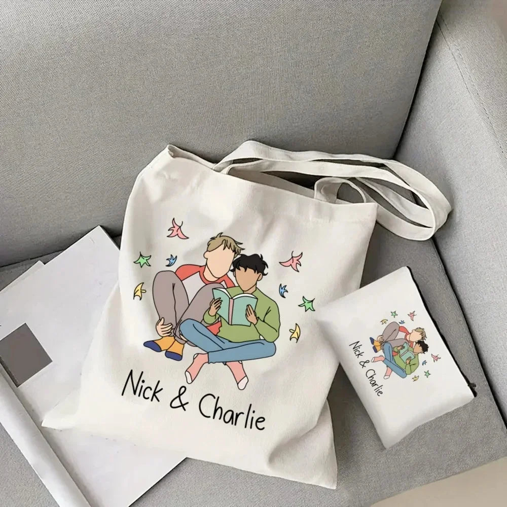 2pcs/set Ladies Handbag Cosmetic Bag Show Heartstopper Canvas Fashion Shoulder Bag Eco Large Capacity Shopping Bag Purse