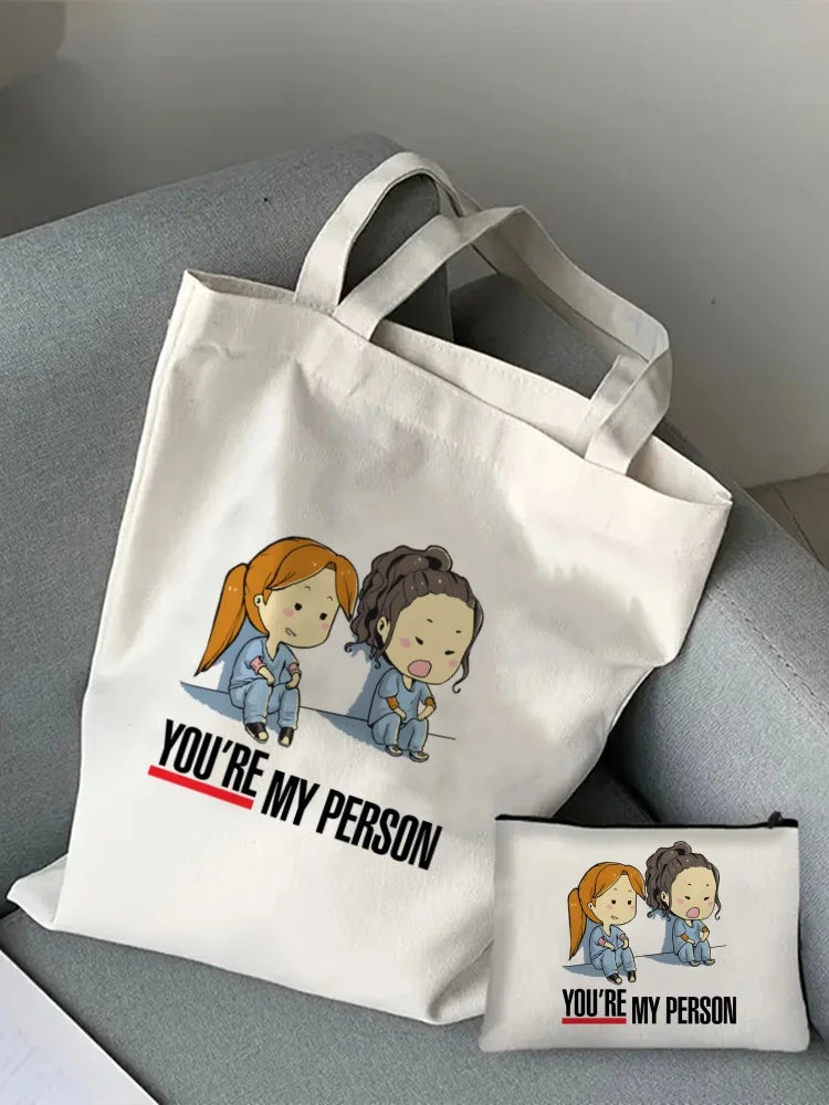Greys Anatomy Tote Set - Women's You're My Person Heart Shoulder Bag with Easy Access & Matching Clutch Pouch Gift for Nurse