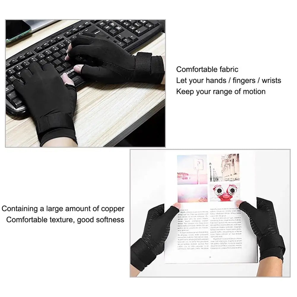1 Pair Copper Compression Arthritis Gloves – Fingerless Hand Support for Swelling & Stiffness