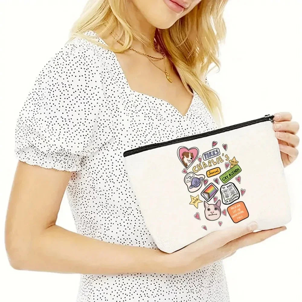 2pcs/set Ladies Handbag Cosmetic Bag Show Heartstopper Canvas Fashion Shoulder Bag Eco Large Capacity Shopping Bag Purse