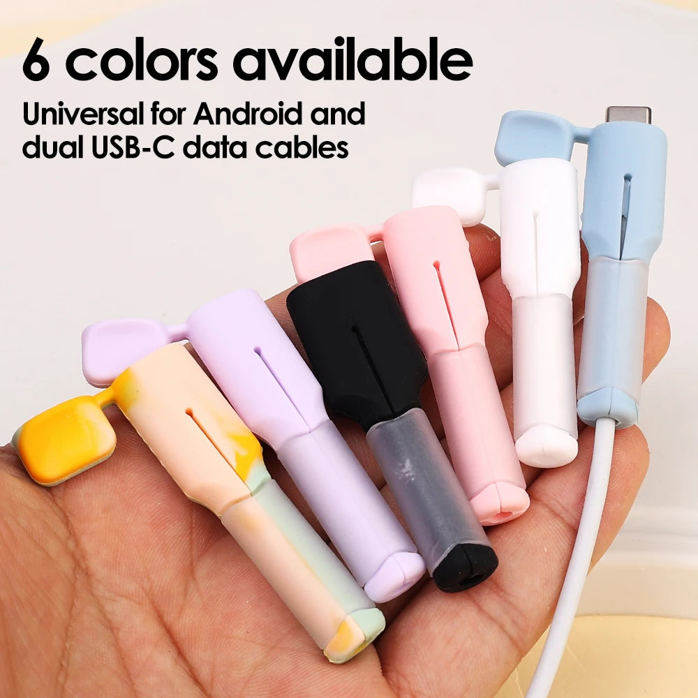 2in1 Data Cable Protector Cover Cute Silicone USB&Type C Charger Cable Saver Universal Mini Anti-Break Mobile Phone Cord Holder