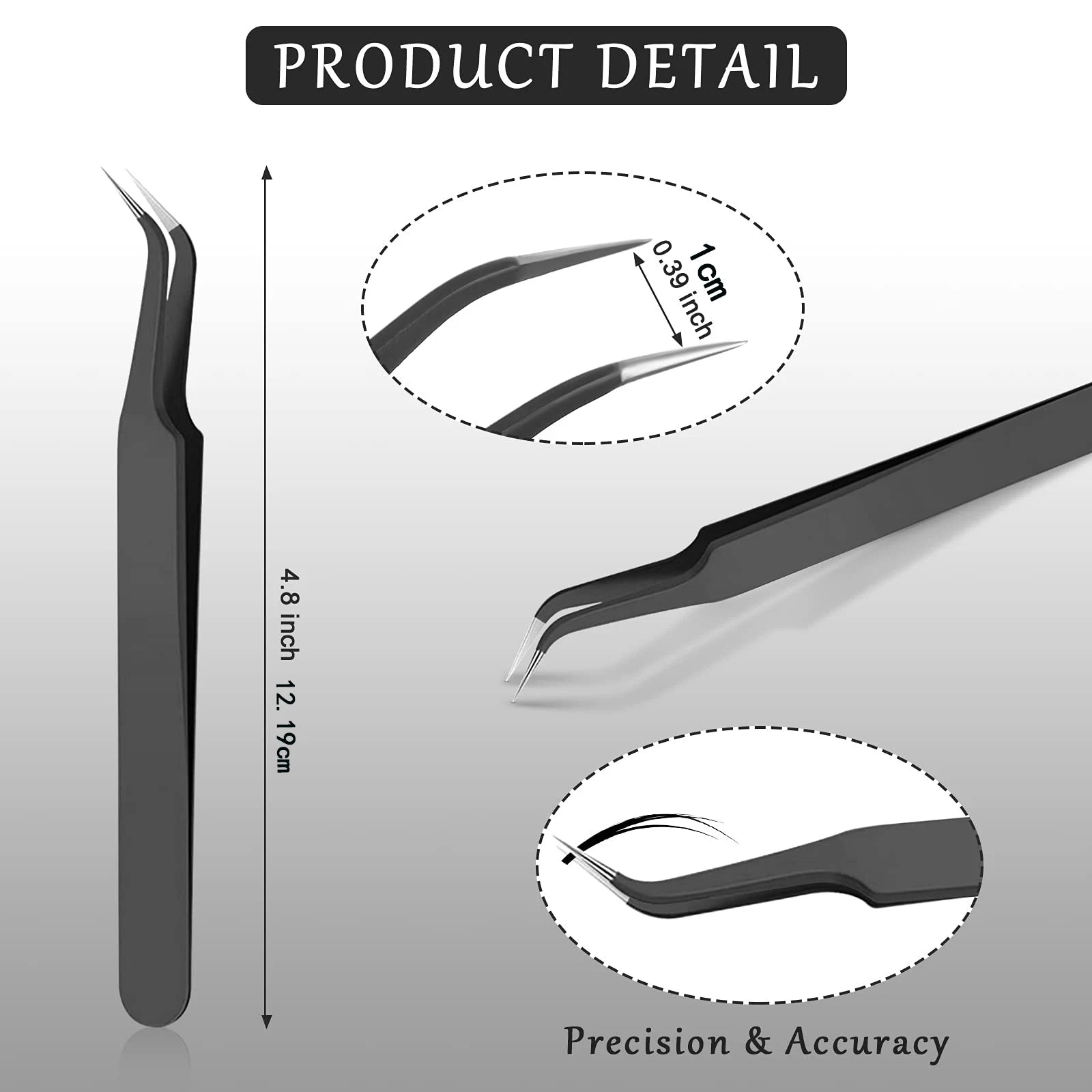 Curved Tip Eyelash Extension Tweezers, Stainless Steel Curved Tip Tweezers Pointed Tip Tweezers with Protective Cover
