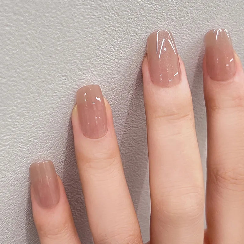 Naked Pink French White Side False Nails Short Simple Nail Beauty Press on Fake Nails Full Cover Artificial Nails Tips
