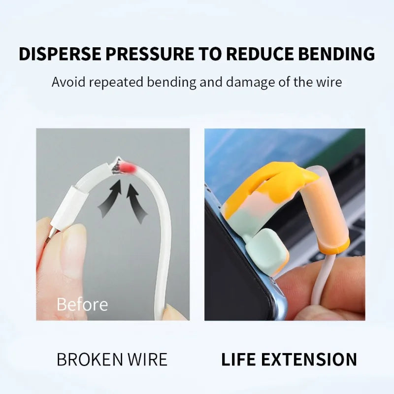 2in1 Data Cable Protector Cover Cute Silicone USB&Type C Charger Cable Saver Universal Mini Anti-Break Mobile Phone Cord Holder