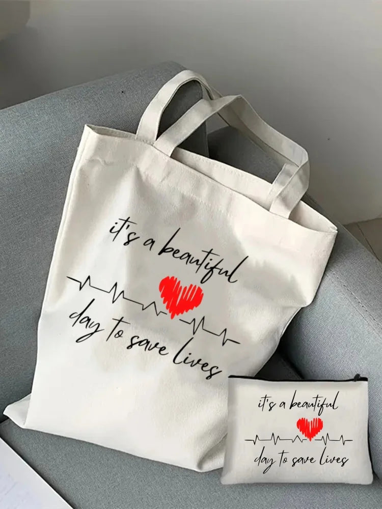 Greys Anatomy Tote Set - Women's You're My Person Heart Shoulder Bag with Easy Access & Matching Clutch Pouch Gift for Nurse