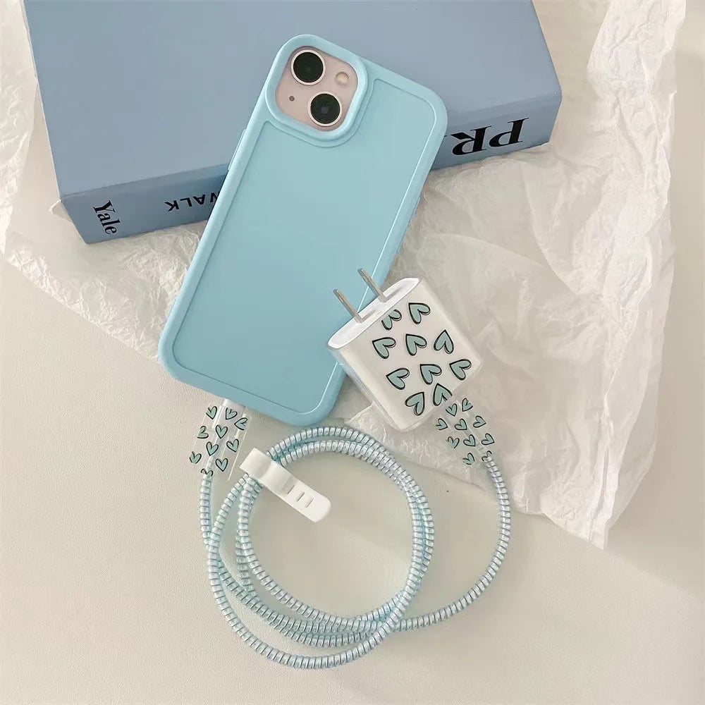 Pink Cable Protectors Set For iPhone 14 13Pro 11 Fast Charging Protector USB Data Cable Line Protection Sprial Cable Protective