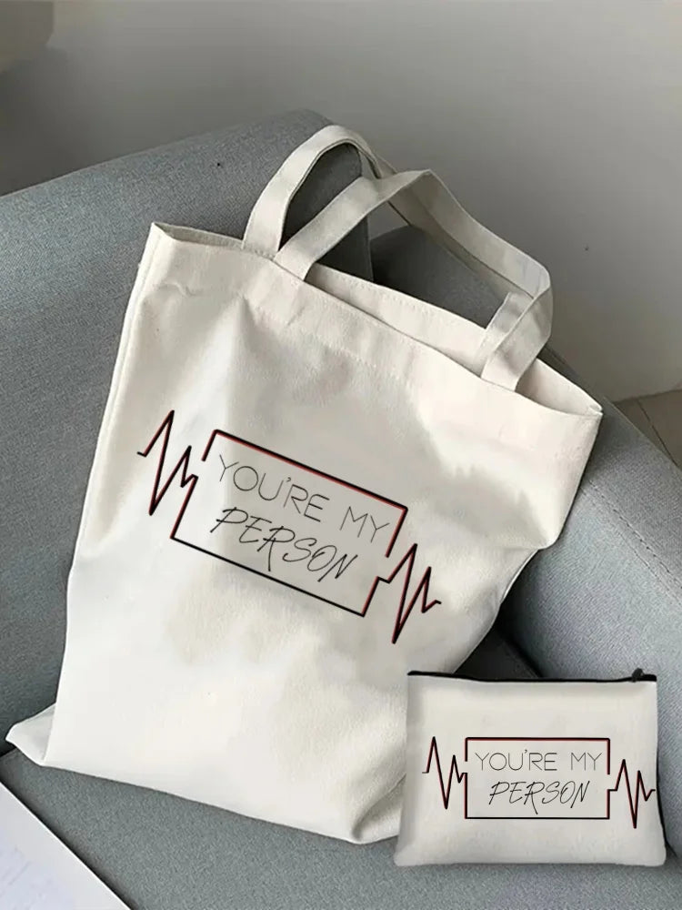 Greys Anatomy Tote Set - Women's You're My Person Heart Shoulder Bag with Easy Access & Matching Clutch Pouch Gift for Nurse