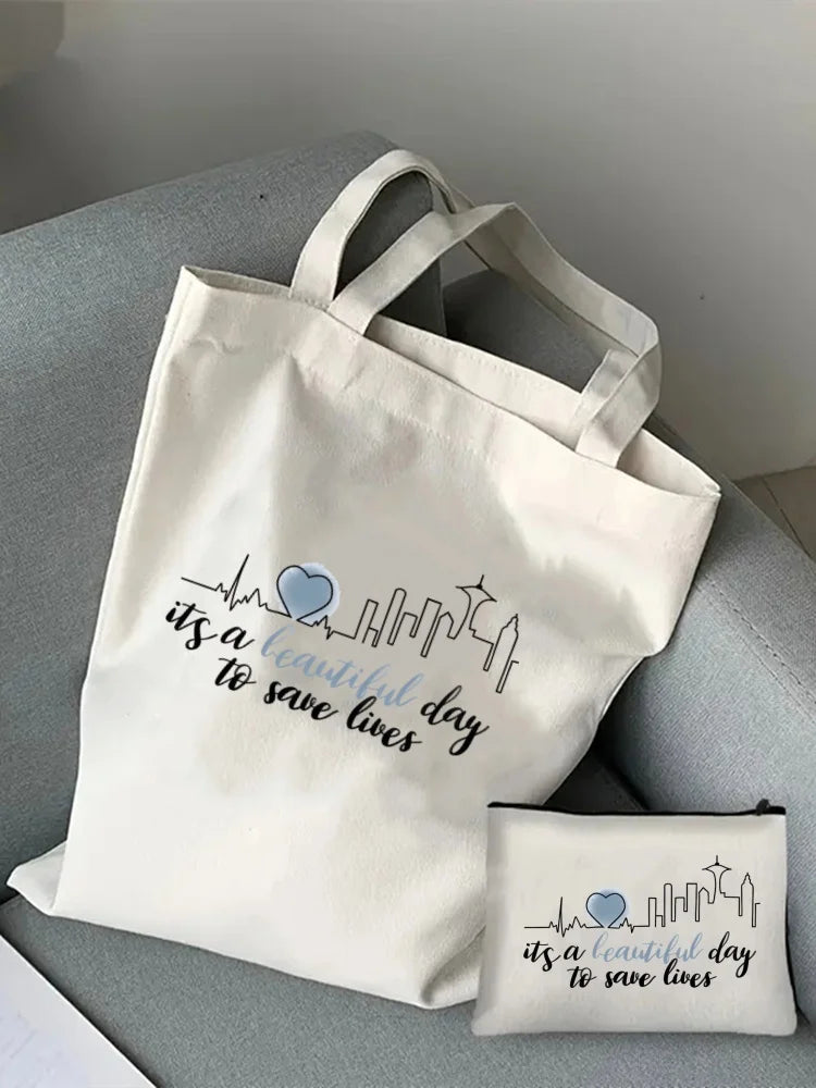 Greys Anatomy Tote Set - Women's You're My Person Heart Shoulder Bag with Easy Access & Matching Clutch Pouch Gift for Nurse
