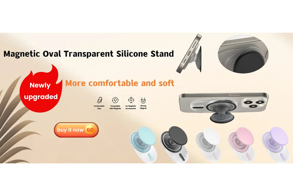 Oval Magnetic Phone Grip Stand Silicone Grip Holder For iPhone 16 15 14 13 12 MagSafe Finger Grip Stand Pocket Socket Pop Grip Tok