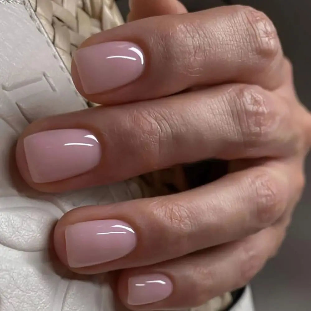 Naked Pink French White Side False Nails Short Simple Nail Beauty Press on Fake Nails Full Cover Artificial Nails Tips