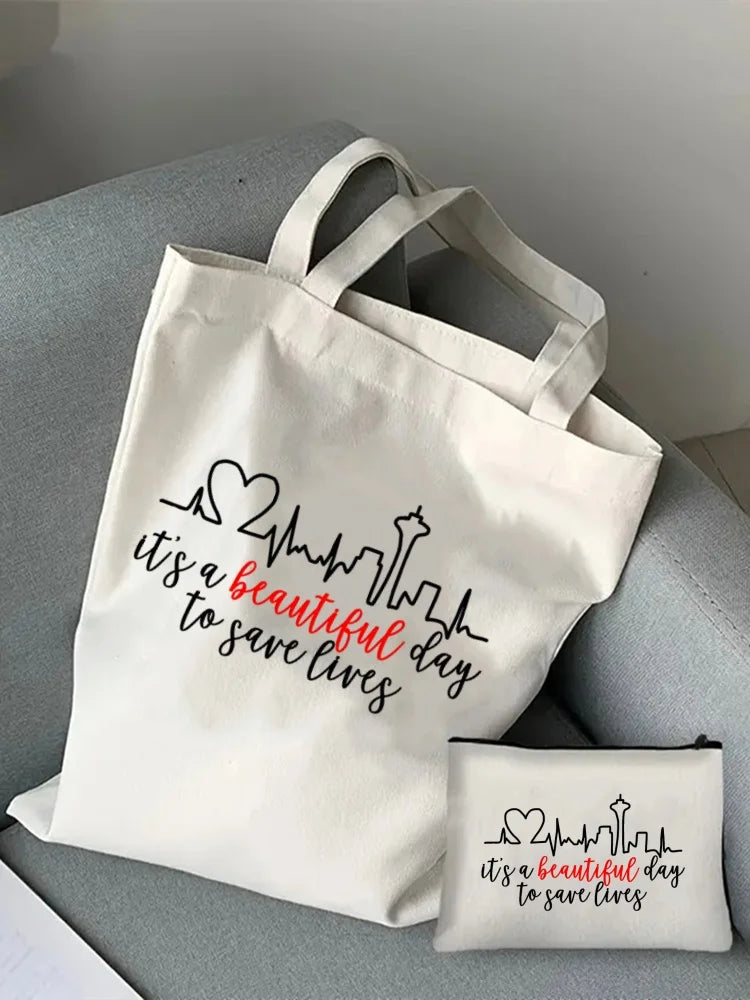 Greys Anatomy Tote Set - Women's You're My Person Heart Shoulder Bag with Easy Access & Matching Clutch Pouch Gift for Nurse