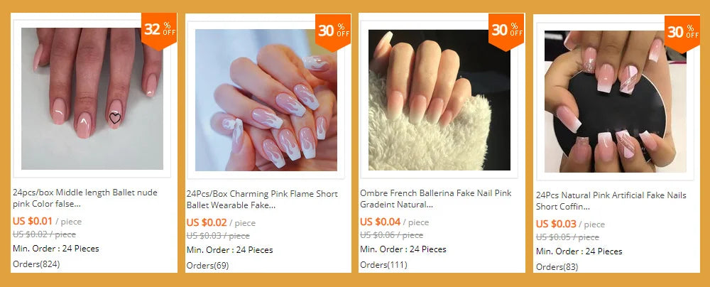 Naked Pink French White Side False Nails Short Simple Nail Beauty Press on Fake Nails Full Cover Artificial Nails Tips