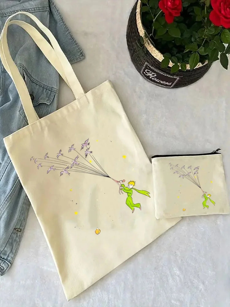 Little Prince Earth Space Y2K Art Harajuku Tote Set - Women's Spacious Shoulder Bag with Easy Access & Matching Clutch Pouch