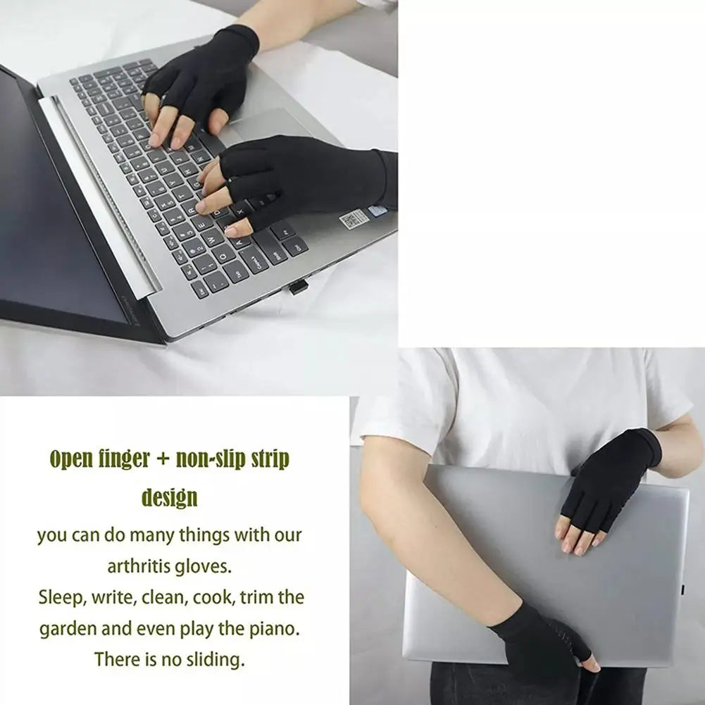 1 Pair Copper Compression Arthritis Gloves – Fingerless Hand Support for Swelling & Stiffness