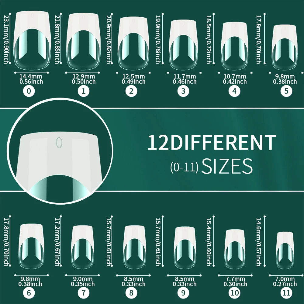 Nailpop French Nail Tips 120PCS Short French Full Cover White Clear False Nails 12 Sizes Square Acrylic Press On Nails with Box