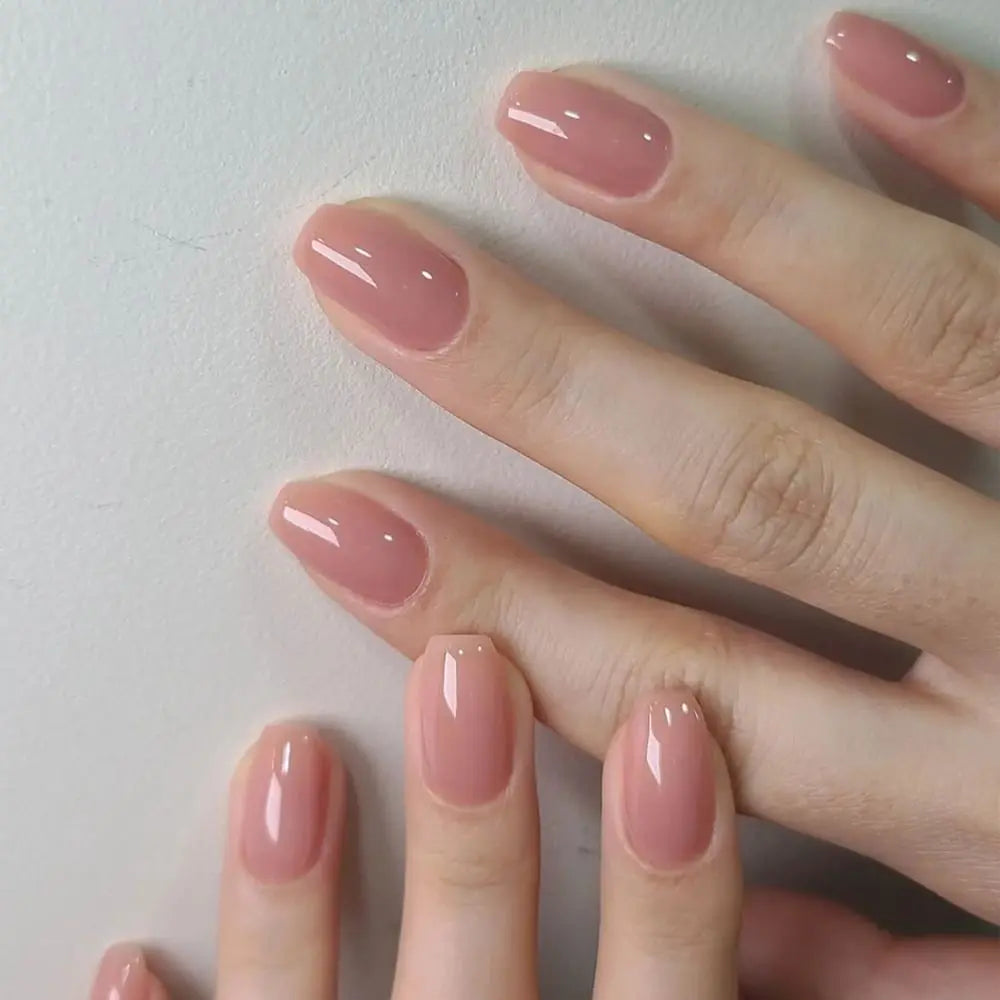 Naked Pink French White Side False Nails Short Simple Nail Beauty Press on Fake Nails Full Cover Artificial Nails Tips