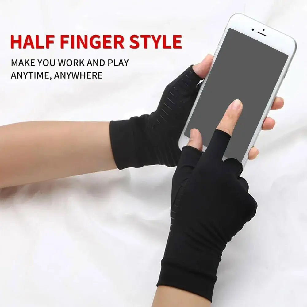1 Pair Copper Compression Arthritis Gloves – Fingerless Hand Support for Swelling & Stiffness