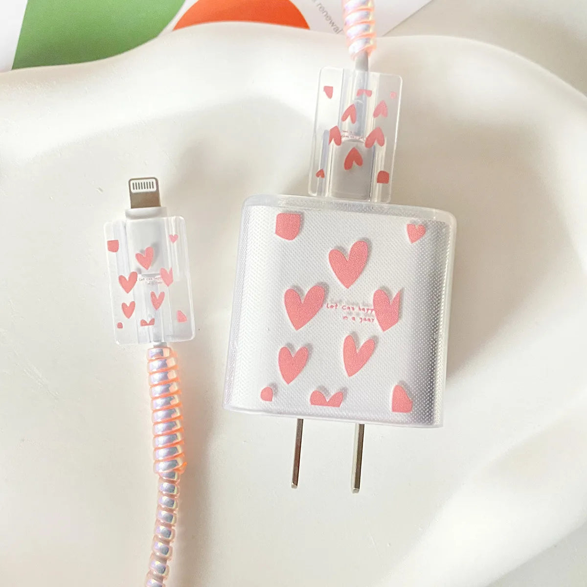 Pink Cable Protectors Set For iPhone 14 13Pro 11 Fast Charging Protector USB Data Cable Line Protection Sprial Cable Protective