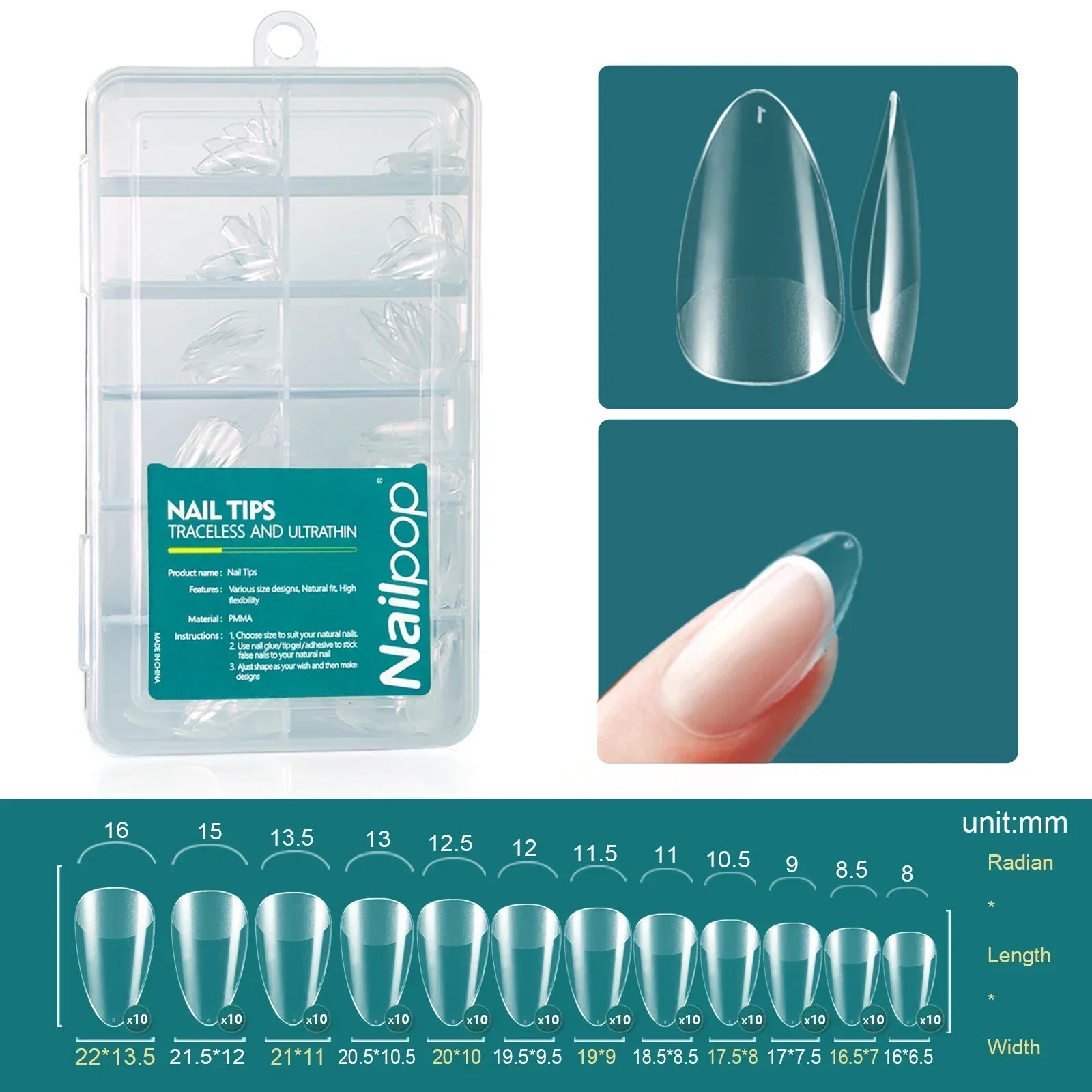 Nailpop French Nail Tips 120PCS Short French Full Cover White Clear False Nails 12 Sizes Square Acrylic Press On Nails with Box