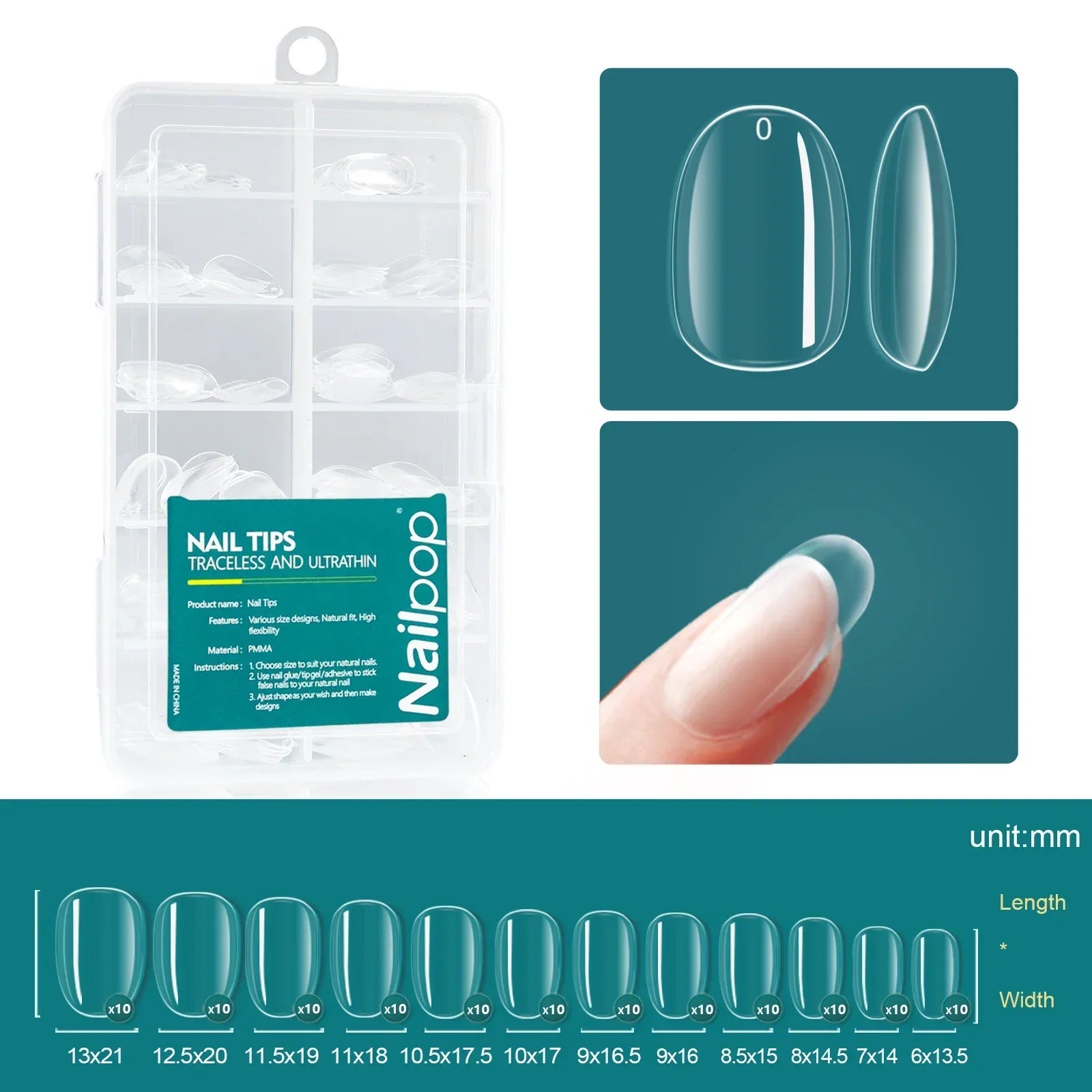 Nailpop French Nail Tips 120PCS Short French Full Cover White Clear False Nails 12 Sizes Square Acrylic Press On Nails with Box