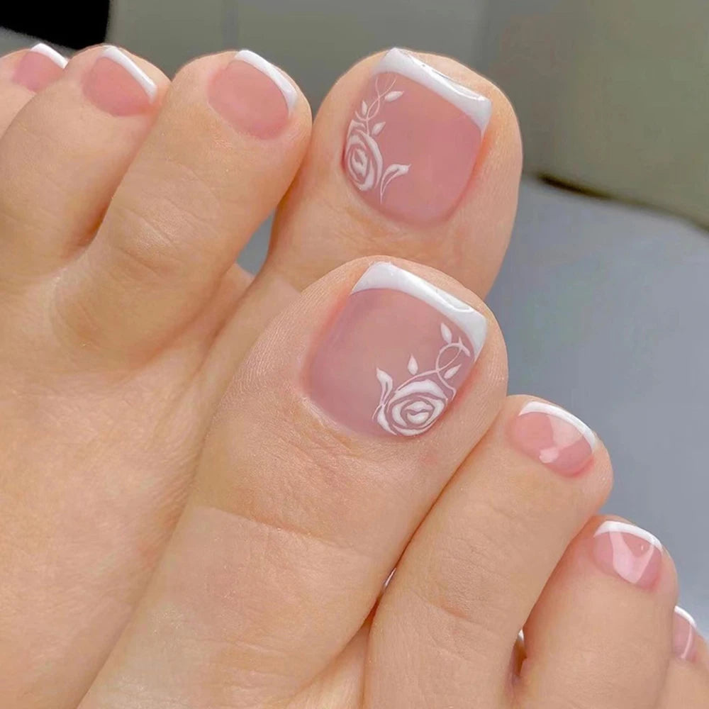 False Toes Nails French Square Nude Color Nature Fake Toe Nails Feet Nail Tips Artificial Press On Toenails for Women 2025