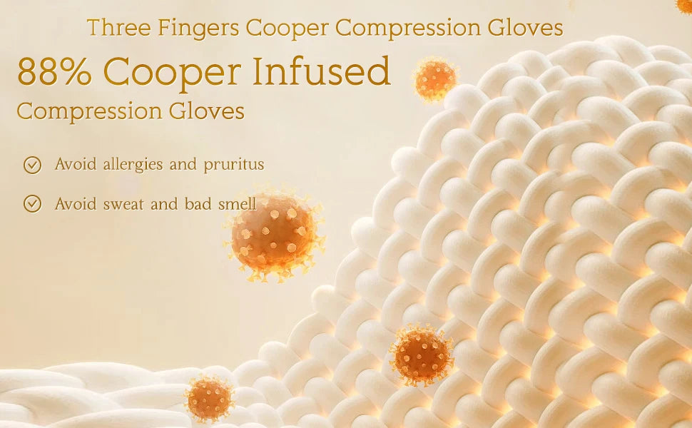 1 Pair Copper Compression Arthritis Gloves – Fingerless Support for Hand Pain & Swelling