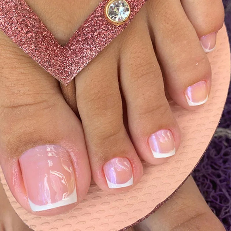 False Toes Nails French Square Nude Color Nature Fake Toe Nails Feet Nail Tips Artificial Press On Toenails for Women 2025