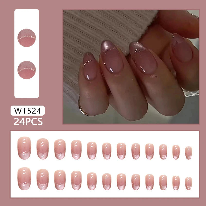 French Fake Nails Short Square Press on Nails Women Wearable Art Nail Tips Detachable Full Finished False Nails