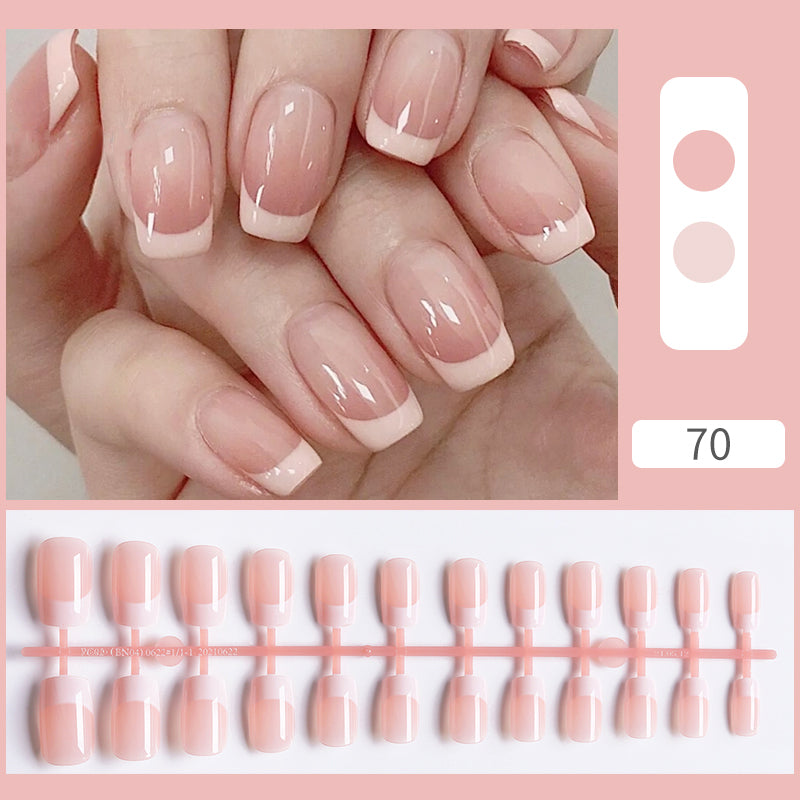 French Fake Nails Short Square Press on Nails Women Wearable Art Nail Tips Detachable Full Finished False Nails