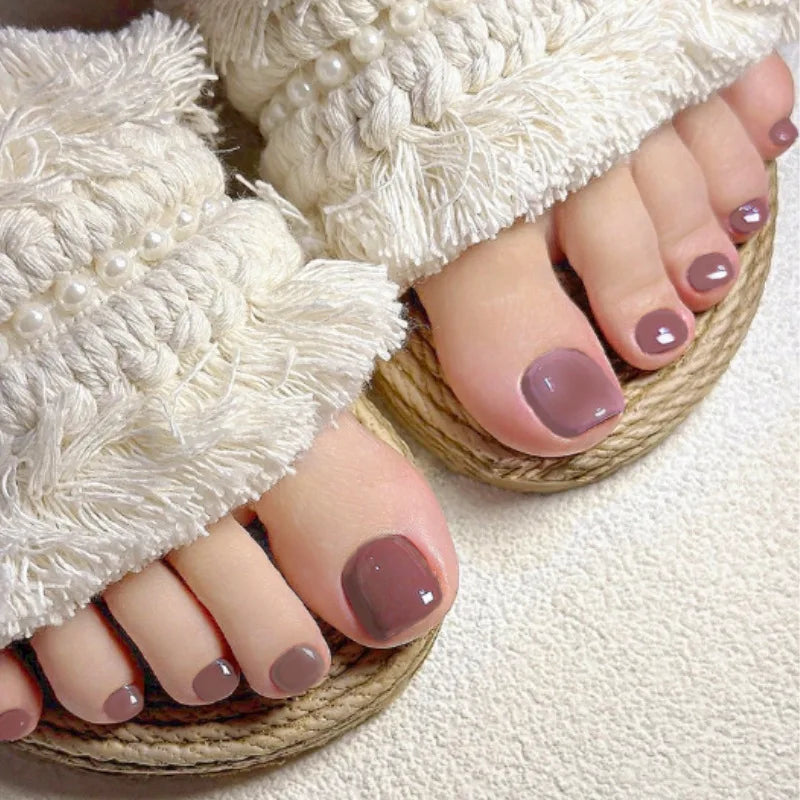 False Toes Nails French Square Nude Color Nature Fake Toe Nails Feet Nail Tips Artificial Press On Toenails for Women 2025