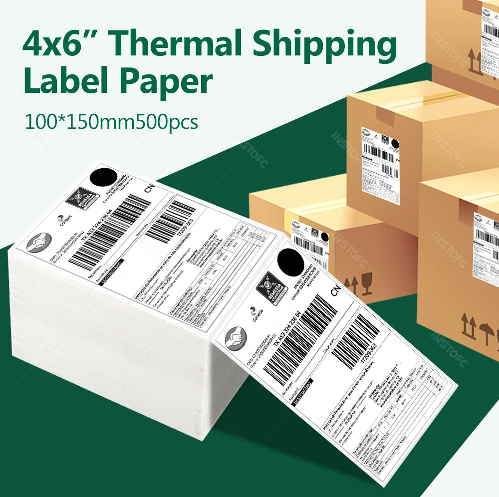 4x6 inch Direct Thermal Labels 500/100 Labels Per stacked Strong Adhesive Resistant Waterproof For Shipping label 100x150mm