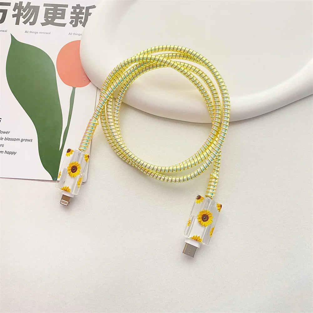 Pink Cable Protectors Set For iPhone 14 13Pro 11 Fast Charging Protector USB Data Cable Line Protection Sprial Cable Protective