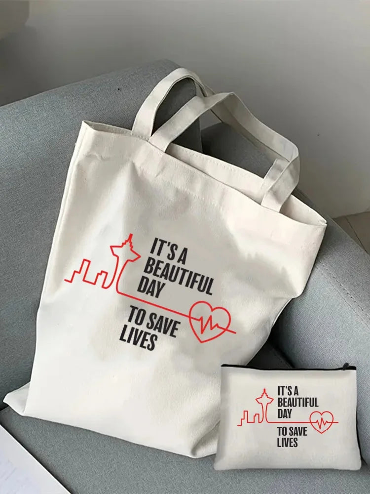 Greys Anatomy Tote Set - Women's You're My Person Heart Shoulder Bag with Easy Access & Matching Clutch Pouch Gift for Nurse