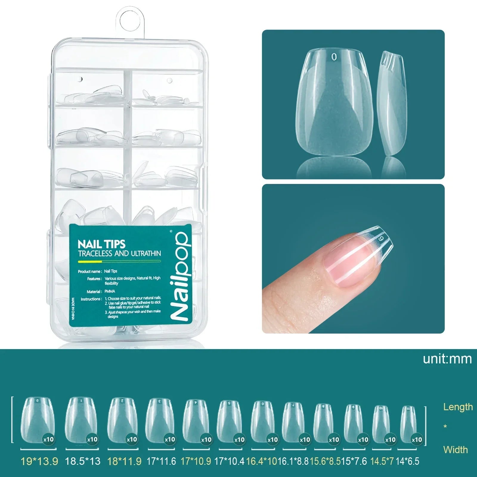 Nailpop French Nail Tips 120PCS Short French Full Cover White Clear False Nails 12 Sizes Square Acrylic Press On Nails with Box