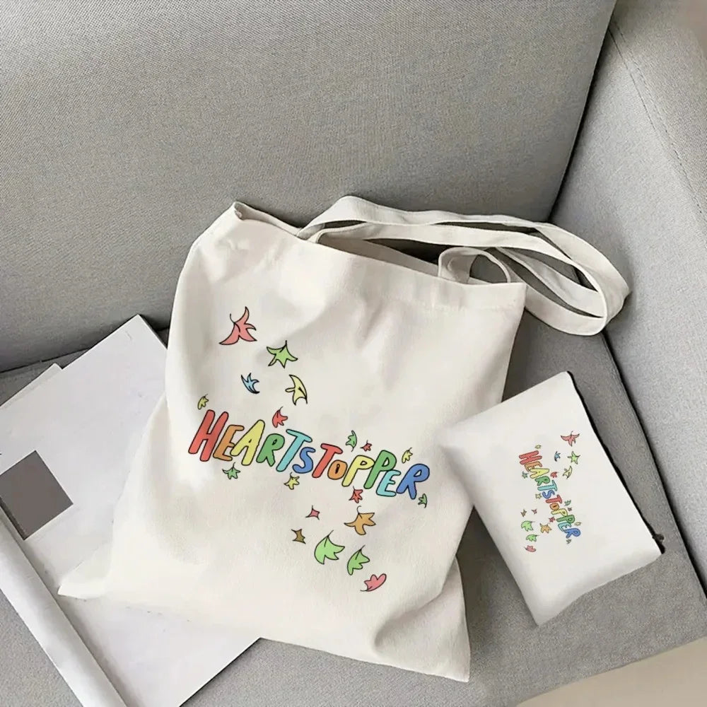 2pcs/set Ladies Handbag Cosmetic Bag Show Heartstopper Canvas Fashion Shoulder Bag Eco Large Capacity Shopping Bag Purse