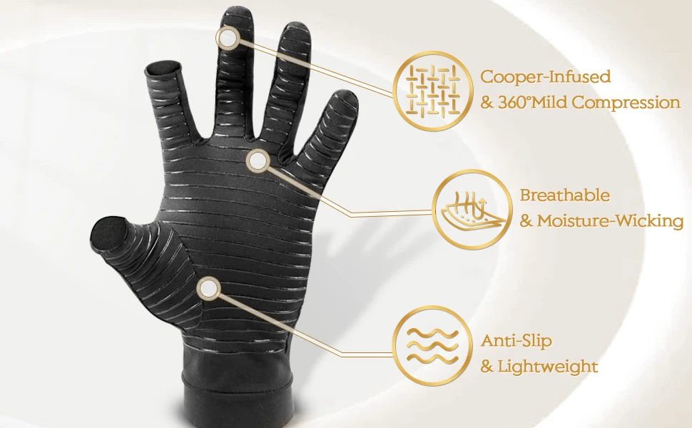 1 Pair Copper Compression Arthritis Gloves – Fingerless Support for Hand Pain & Swelling