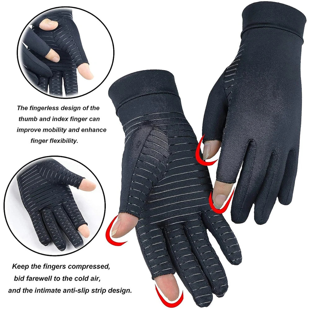 1 Pair Copper Compression Arthritis Gloves – Fingerless Support for Hand Pain & Swelling