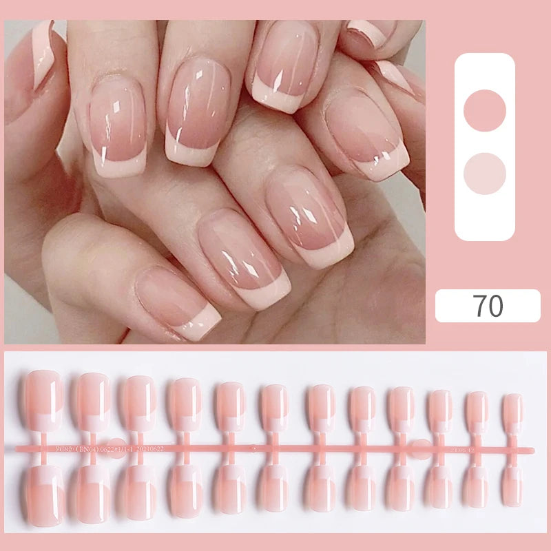 French Fake Nails Short Square Press on Nails Women Wearable Art Nail Tips Detachable Full Finished False Nails