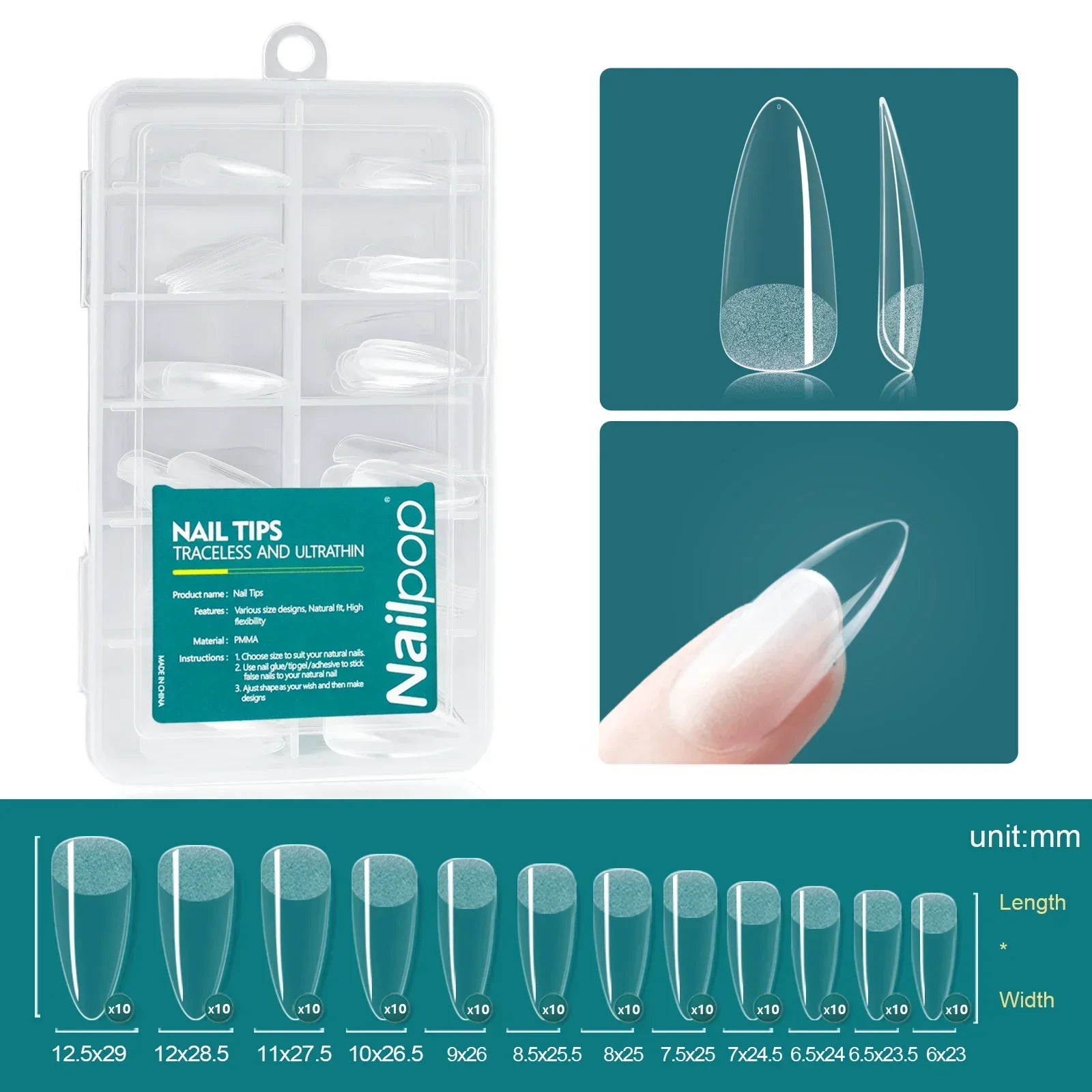 Nailpop French Nail Tips 120PCS Short French Full Cover White Clear False Nails 12 Sizes Square Acrylic Press On Nails with Box