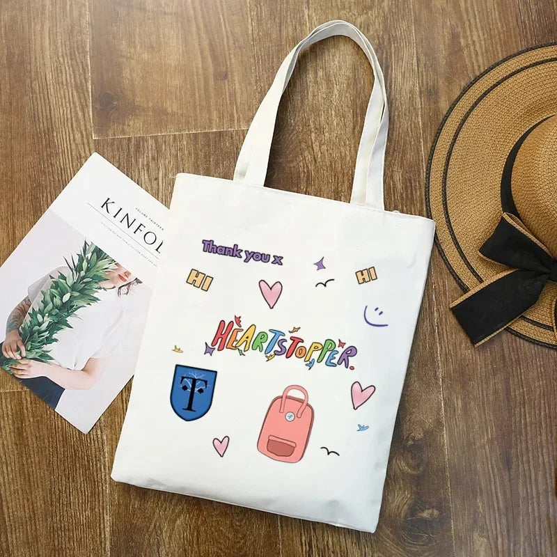 2pcs/set Ladies Handbag Cosmetic Bag Show Heartstopper Canvas Fashion Shoulder Bag Eco Large Capacity Shopping Bag Purse