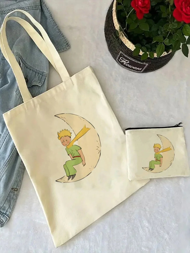 Little Prince Earth Space Y2K Art Harajuku Tote Set - Women's Spacious Shoulder Bag with Easy Access & Matching Clutch Pouch