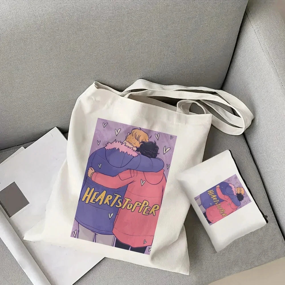 2pcs/set Ladies Handbag Cosmetic Bag Show Heartstopper Canvas Fashion Shoulder Bag Eco Large Capacity Shopping Bag Purse