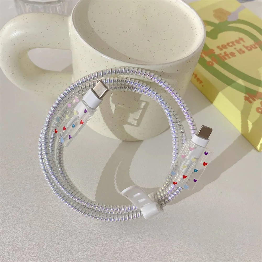 Pink Cable Protectors Set For iPhone 14 13Pro 11 Fast Charging Protector USB Data Cable Line Protection Sprial Cable Protective