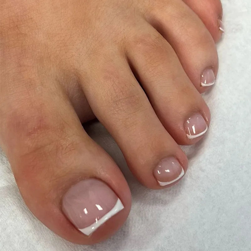 False Toes Nails French Square Nude Color Nature Fake Toe Nails Feet Nail Tips Artificial Press On Toenails for Women 2025