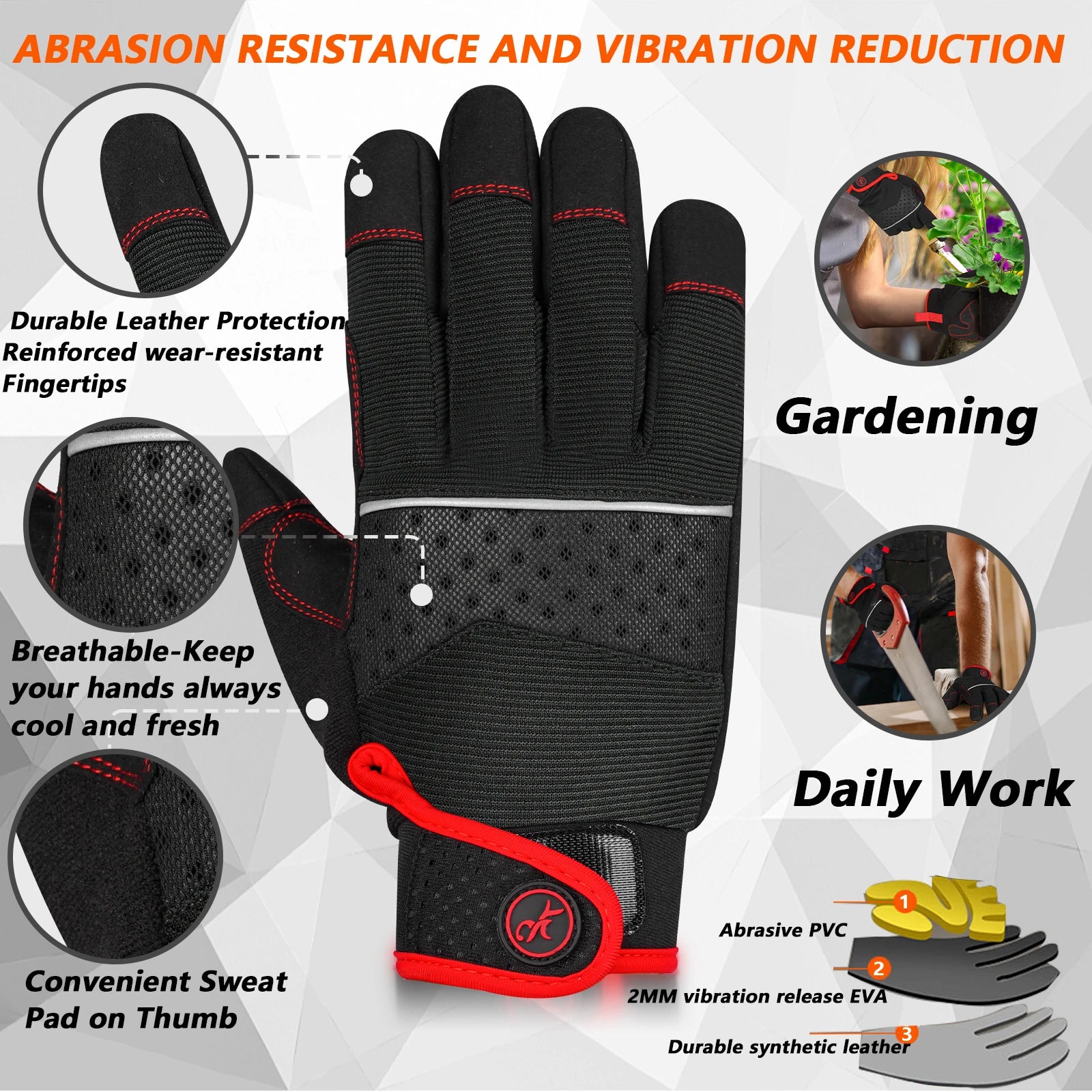 High Dexterity Work Gloves for Men -Touch Screen Compatible with Excellent Grip Mechanical Gloves for Multipurpose Utility