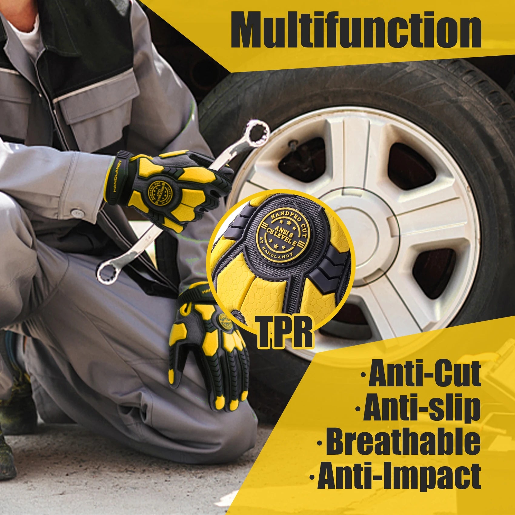 HANDLANDY Heavy Duty Work Gloves for Men, Cut 6 Safety Impact Protection Working Gloves Touch Screen Mechanics Gloves